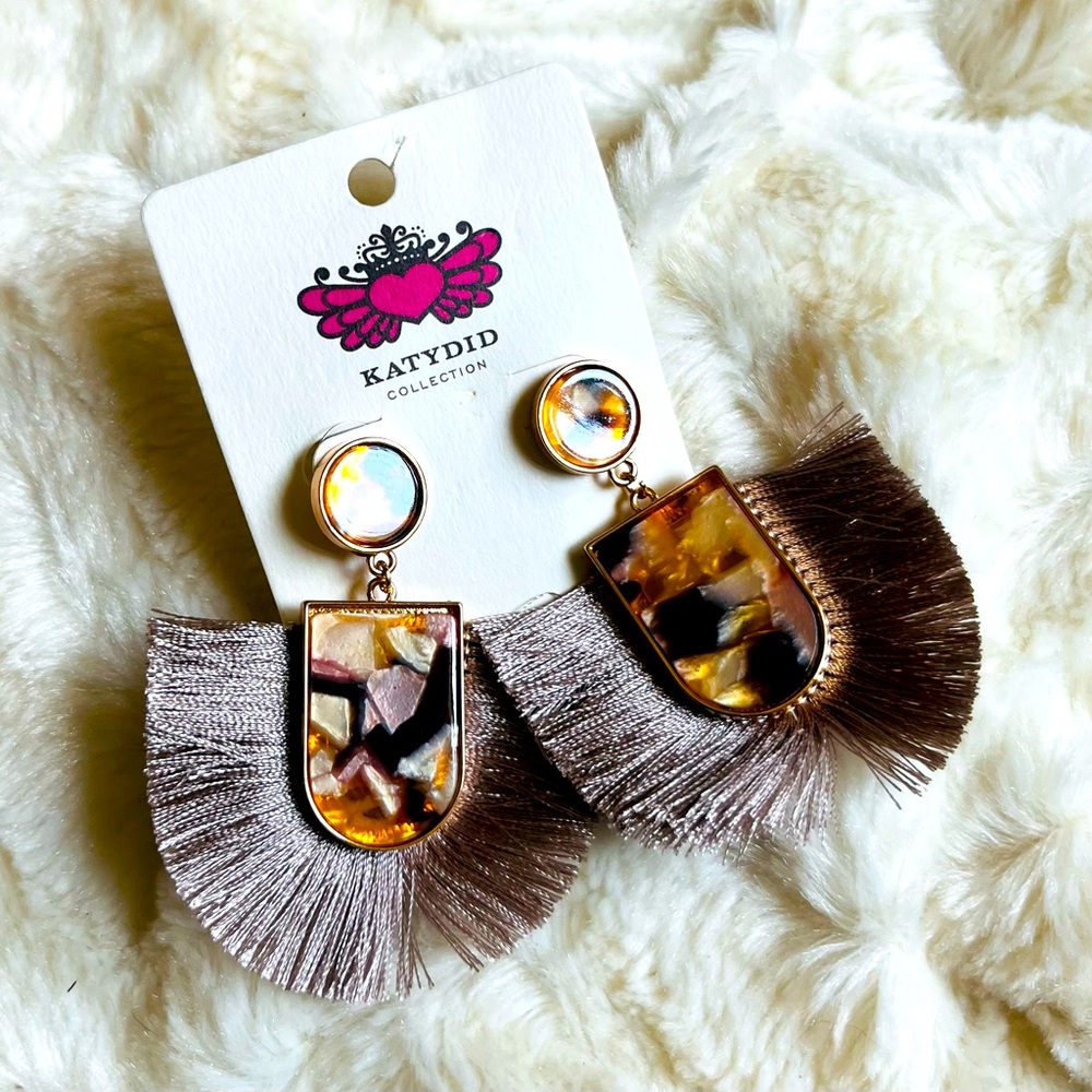 KATYDID animal print fan earrings NEW